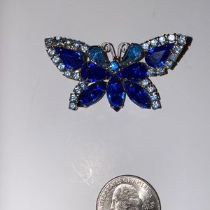 Blue and Silver Toned Crystal Butterfly Brooch Pin